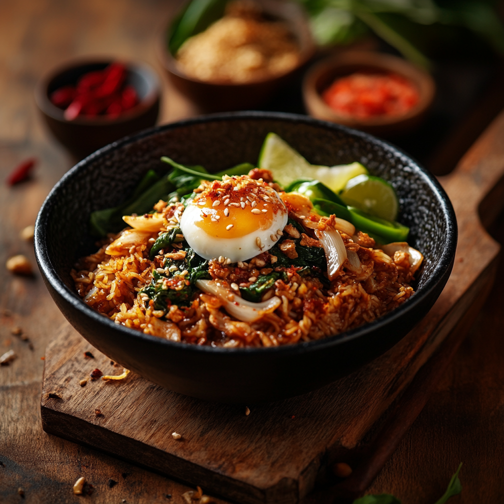 Kryddig ris med kimchi och perfekt stekt ägg