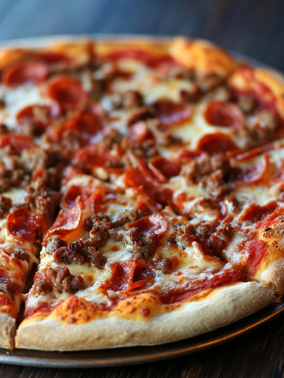 Pizza med salami och köttfärs
