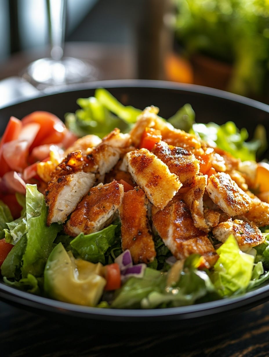 Knaprig kycklingsallad med avokado och tomat