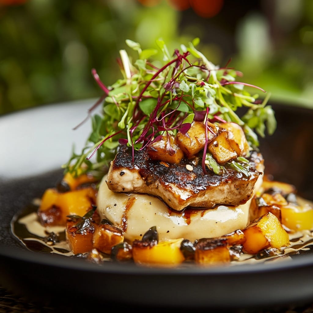 Grillad kyckling med karamelliserad squash och potatispuré