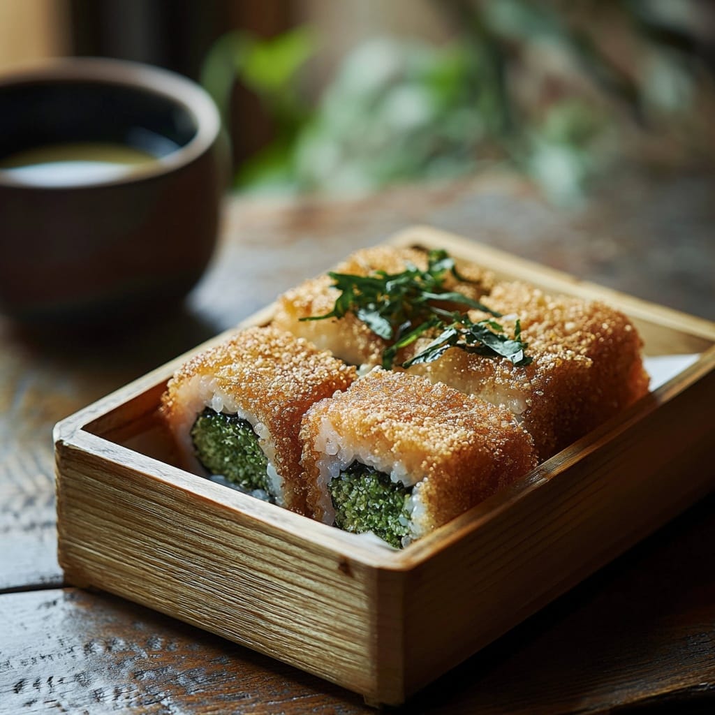 Panko-rullad sushi med spenatfyllning