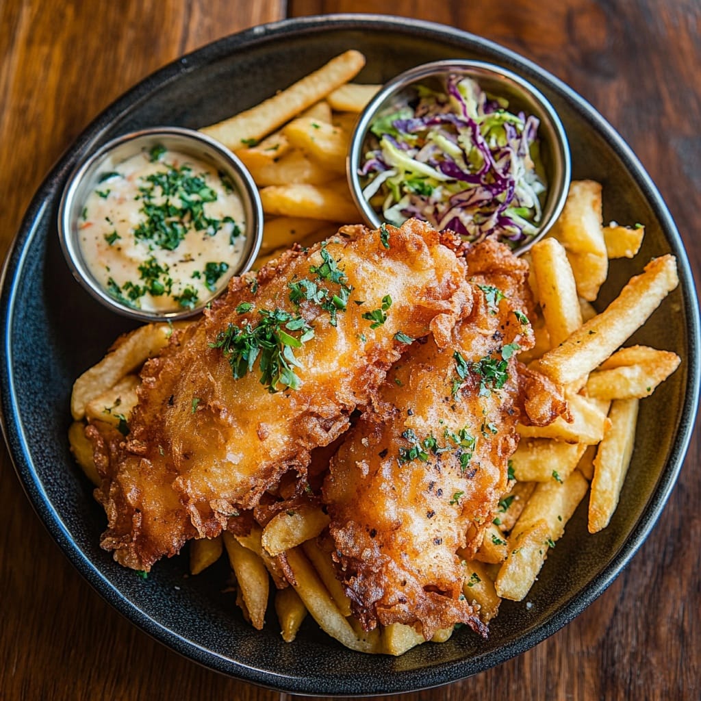 Fish and Chips med Tartar-sås och Coleslaw