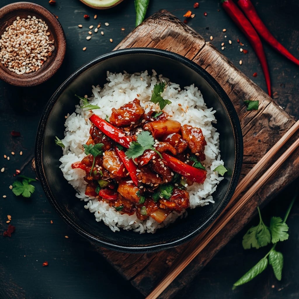Kyckling med Söt Chilisås och Sesamfrön