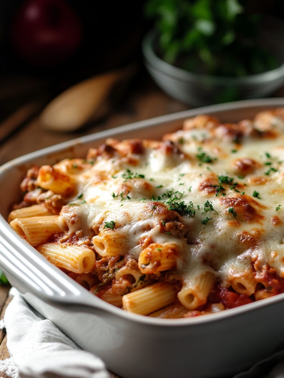 Ugnsbakad Rigatoni med Köttfärs och Mozzarella