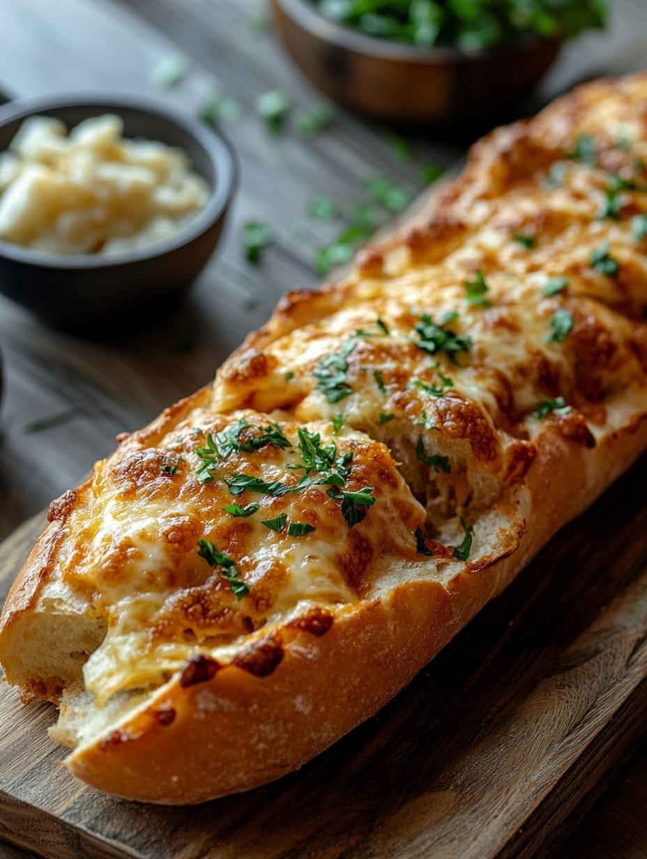 Ostfylld vitlöksbaguette