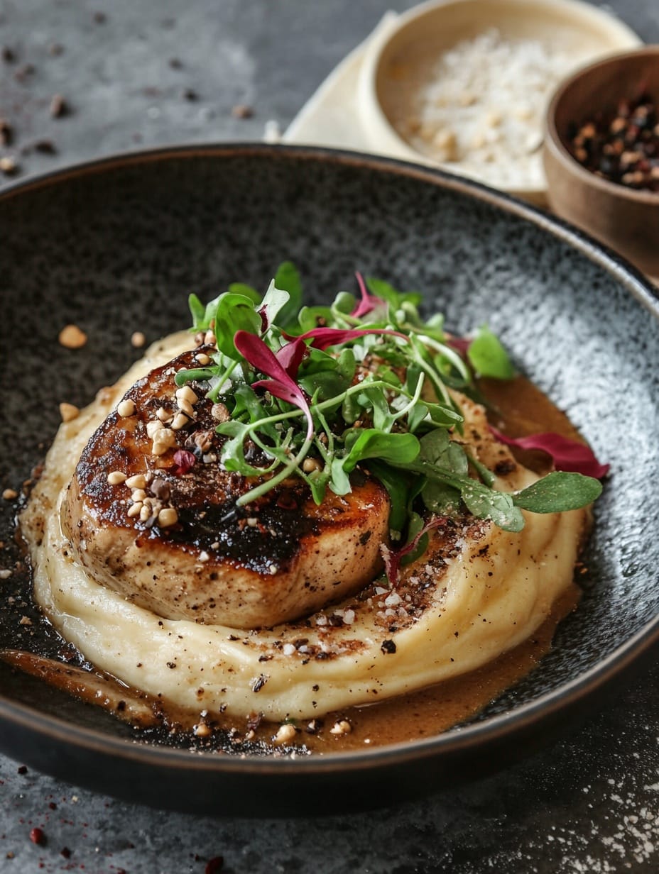 Stekt fläskfilé med potatispuré och örtsallad