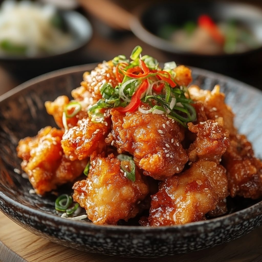 Koreansk friterad kyckling med sesam och vårlök