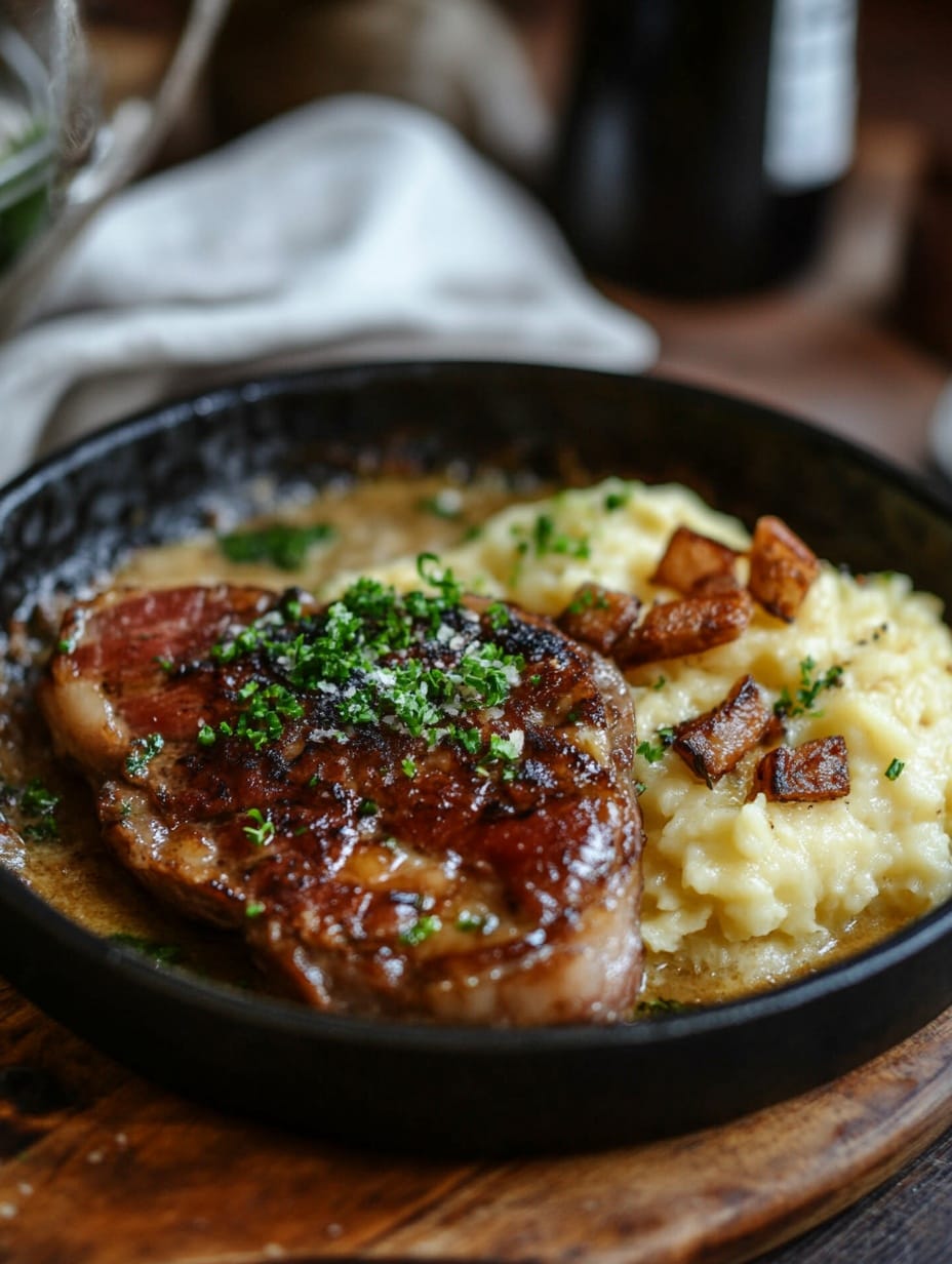 Entrecôte med potatispuré och krispig bacon