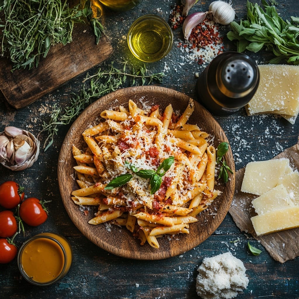 Pasta al Pomodoro med Parmesan och Basilika