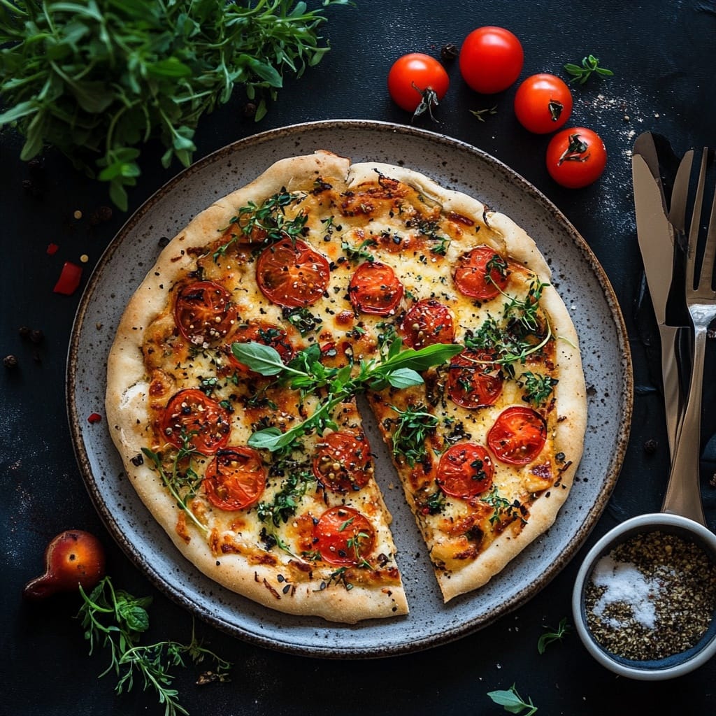 Margherita Pizza med Körsbärstomater och Örter
