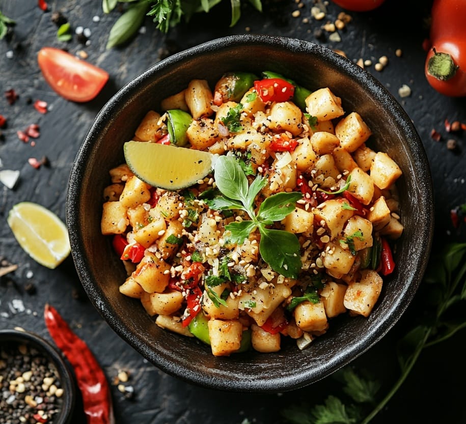 Kryddig Potatiswok med Grönsaker och Lime