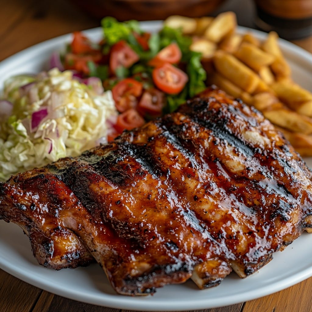 Grillade Revbensspjäll med Coleslaw och Pommes Frites