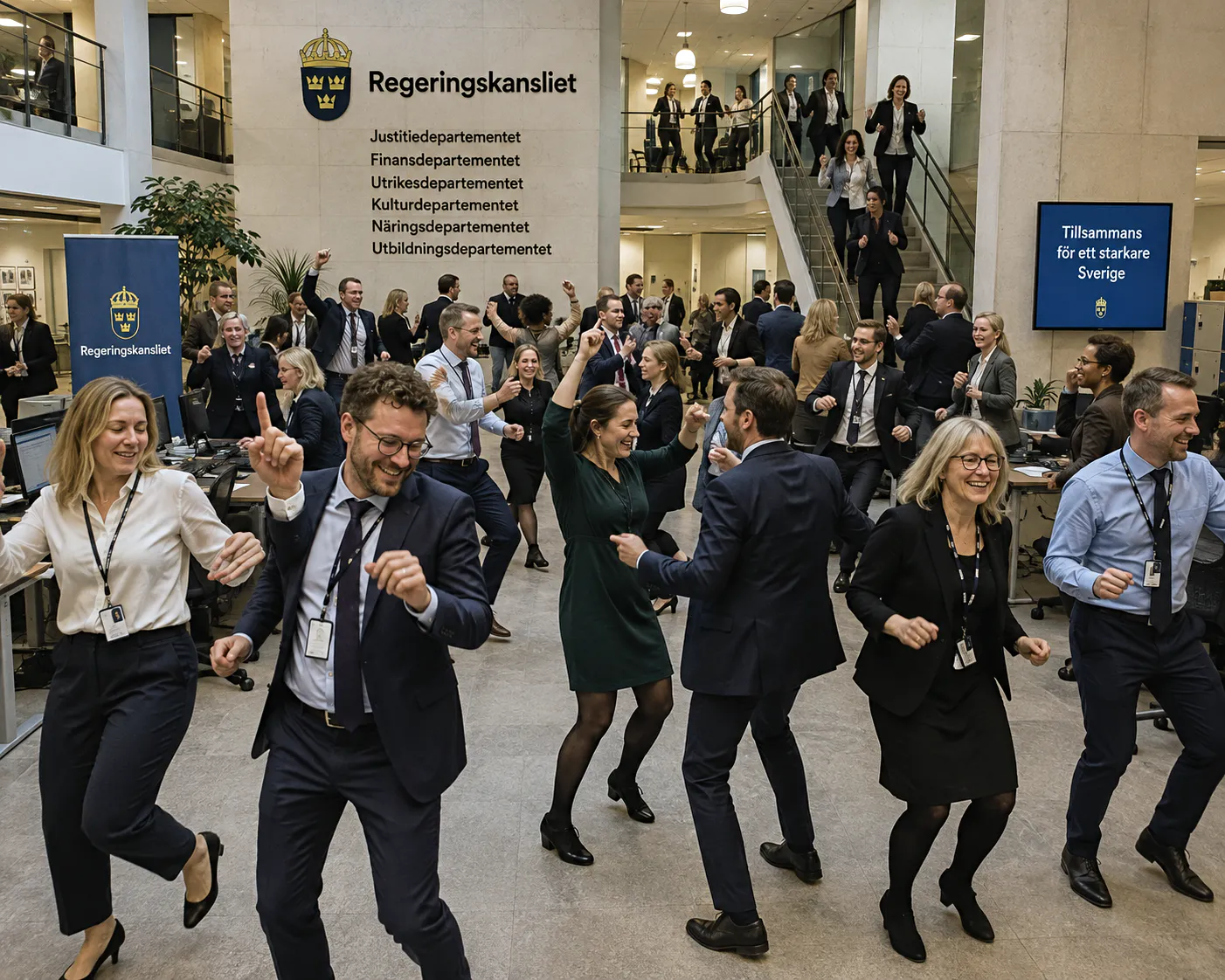 Tjänstemän dansar på Regeringskansliet