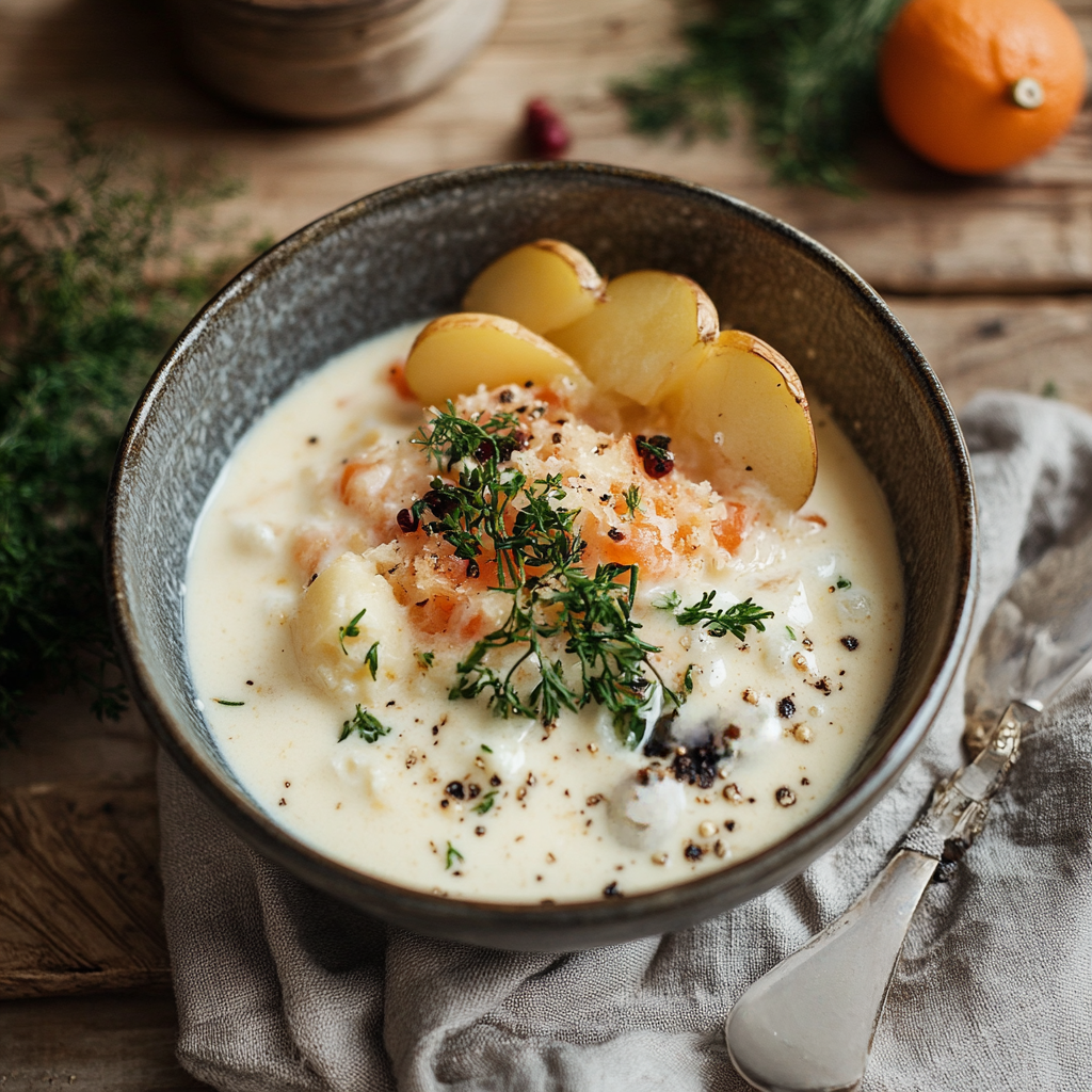 Krämig fisk- och potatissoppa med dill