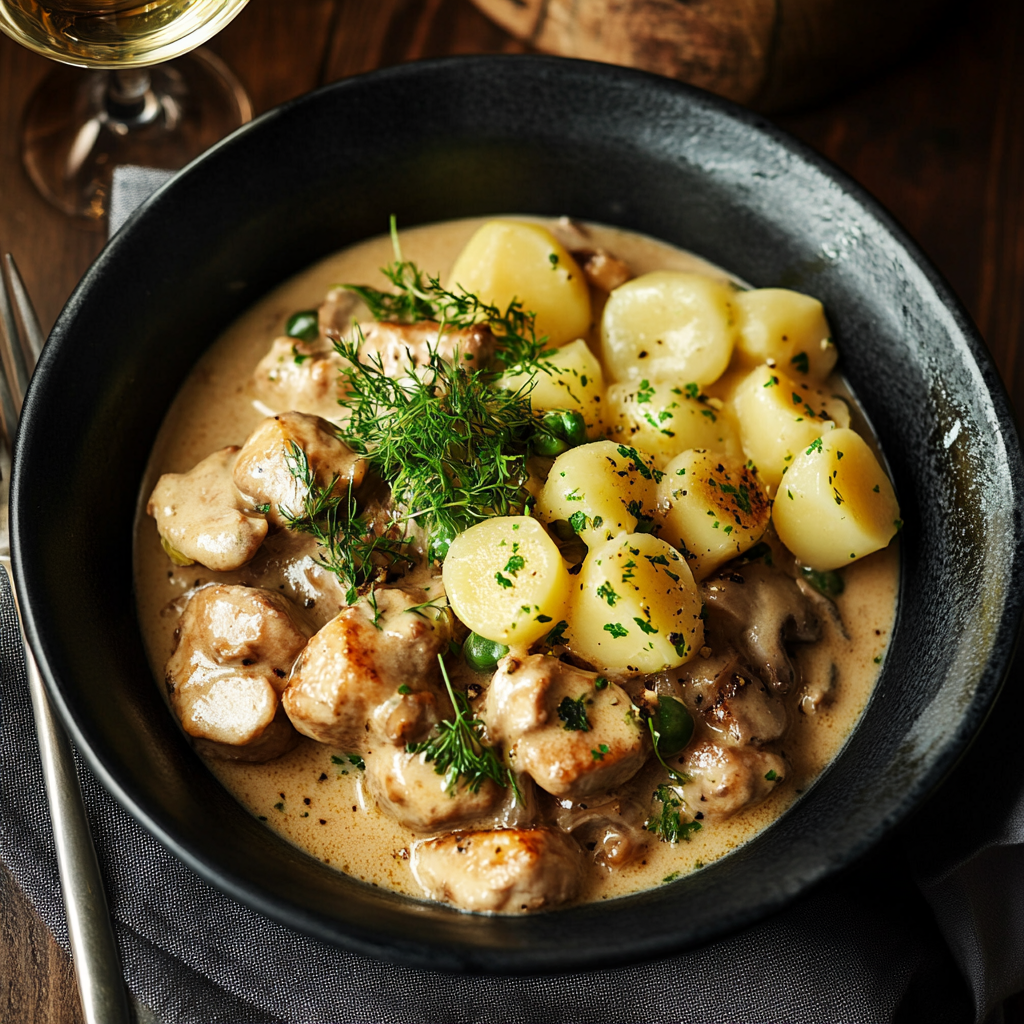 Köttgryta med gräddsås och potatis