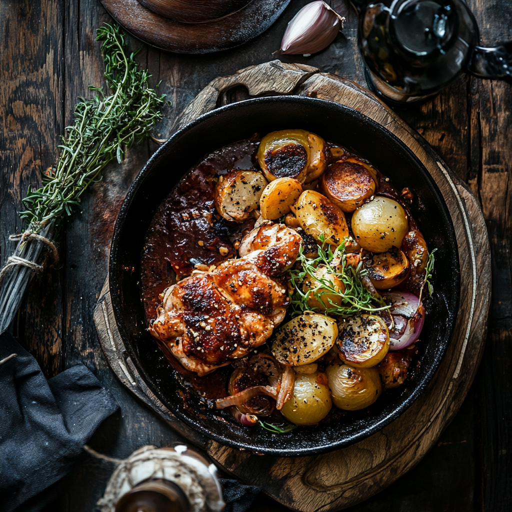 Kyckling med rostad potatis och lök